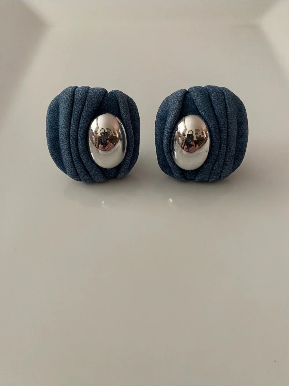 Silver Accent Navy Wrapped Clip-On Earrings
